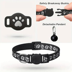Adjustable Safety Buckle Reflective GPS Collar for Kittens Puppies Pink&Black Cat Collar Compatible with Apple Airtag with Bell