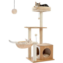 Cat Tree Modern Cat Tower for Indoor Cats,Multilevel Cat Play House with Large Condo, Spacious Hammock, Cozy Top Perch
