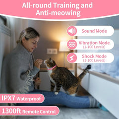 Cat Stop Meowing Collar,Remote Control/Automatic Two-in-one Anti-Meow Training Collar, Cat Accessories Shock Collar with Remote