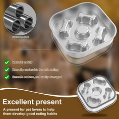 Slow Feeder Dog Bowl Stainless Steel Cat Eating Bowl with Nonslip Bottom Square/Round Anti Suffocation Pet Bowl Pet Supplies