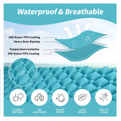 Outdoor Inflatable Camping Sleeping Mattress, Folding Sleep Air Mat Beach Inflate Pad with Pillow Ultralight for Travel Hiking
