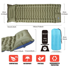Outdoor Camping inflatable Mattress, Inflatable Sleeping Pad with Built-in Pillow Pump Air Mat for Travel Hiking Climbing