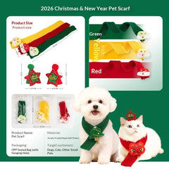Christmas Pet Bandana - Adjustable Holiday Neckwear for Cats/Dogs, Festive Scarf with Bells for Xmas New Year (CE Certified)