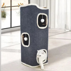 3-tiers Cat Bed winter Pet House Covered Cave with soft mat Large Hideaway Cat Tent with Fluffy Ball Hanging