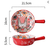 Single Handle Ceramic Bowl Noodle Bowl Forest Animal Design Large Bowl Creative Restaurant Household Flower Bowl Home Decoration