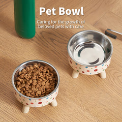 ute Cartoon Elevated Cat Bowl - Stainless Steel, Neck Protection & Anti-Choking, Large Capacity, Non-Slip Easy Clean Stylish Pet