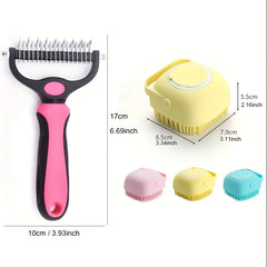 Dual-Sided Pet Grooming Brush:,Stainless Steel Deshedding & Detangling Tool , Silicone Massage Bath Brush for Dogs and Cats