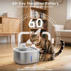 3.5L Wireless Cat Water Fountain 304 Stainless Steel Smart Sensor Pet Water Dispenser 4200mAh Battery Silent Auto cats Dispenser