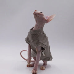 Fashion Cotton Vest for Sphynx Cat Clothes Brown Stripe Short Sleeves for Kittens soft Coat for Devon Rex Costume Spring Summer