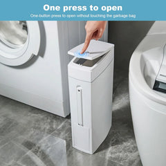 Slim Trash Can with Cleaning Brush and Lid Plastic Waste Basket Bathroom Trash Can for Bathroom Narrow Space