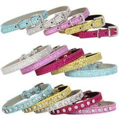 Super Shining Diamond Rhinestone Cat Collar Puppy Baby Dog Cat Collar Leather Strap Kitten Accessories Adjustable Cat Necklace