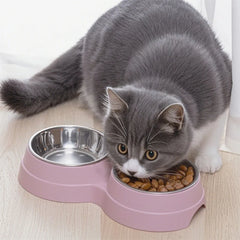 Stainless Steel Double Pet Bowl Wheat Straw Base Dog Cats Feeder Cat Puppy Feeding Food Water Container Dispenser Pet Supplies