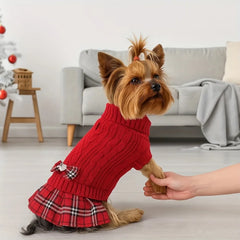 1pc Small Dog Winter Sweater Dress - Soft Knit Turtleneck for Yorkie/Chihuahua/Teacup, Cute Puppy Clothes, Winter Pet Gift
