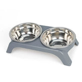 Elevated pet bowl with two stainless steel bowls, suitable for small and medium-sized dogs and cats, available in black and gray