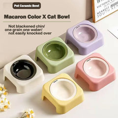 1pc Cat Bowl Ceramic Food Bowl Plastic Holder Neck Protection Dog Food Bowl Anti Tilt Pet Feeding Bowl