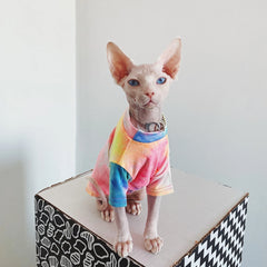 Hairless Cat Clothes, Breathable T-Shirt, Pet Clothes, Sphinx, Rainbow, Small Dogs Shirt, Clothing for Cats