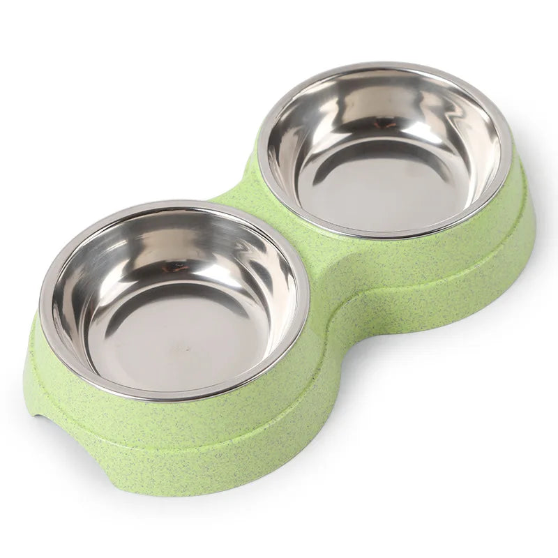 Double Bowls Stainless Steel Pet Feeder Dish Drinking Water Food Tray Cat Puppy Feeding Supplies 2024 New