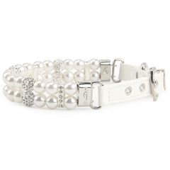 Pet Dog Pearl Collar PU Leather Necklace Artificial Pearl Rhinestone Small Dog Cat Collar