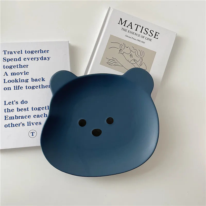 Kawaii Bear Bowl Plate Tableware Ceramics Cute Fruit Noodle Breakfast Salad Bowl Korean Accessories Utensils For Kitchen