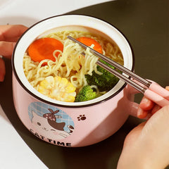 Creativity High Capacity Spoon with Lid Ceramics Instant Noodle Bowl Young Girl Dorm Room Student Office Super Large Bowl Mug