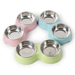Double Bowls Stainless Steel Pet Feeder Dish Drinking Water Food Tray Cat Puppy Feeding Supplies 2024 New