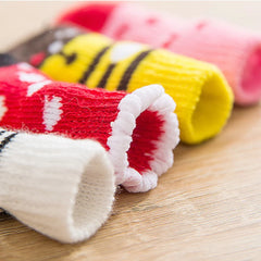 4pcs/Set Printed Pet Dog Socks High Elasticity Small Big Puppy Chihuahua Thick Paw Protector Winter Warm Booties Pet Accessories