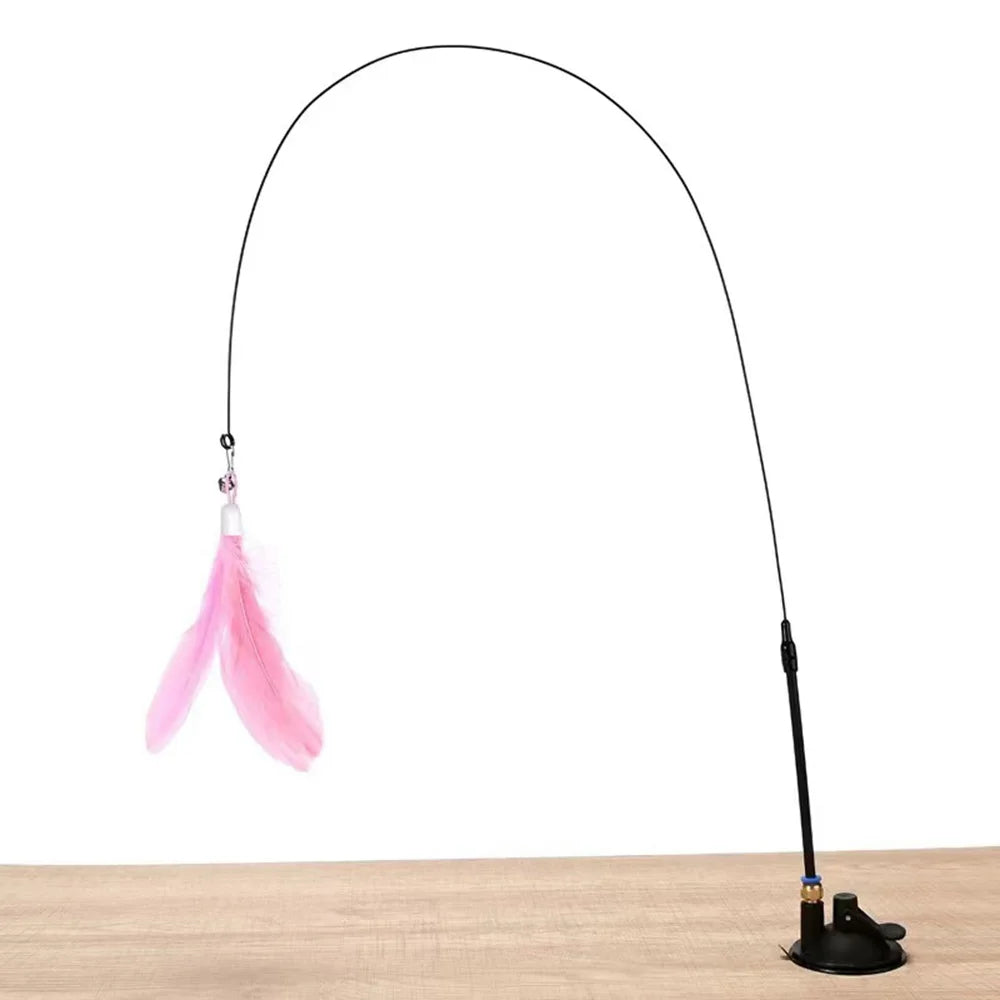 Strong Suction Cup Cat Teaser Wand - Steel Wire Feather Bell Kitten Toy, Self-Playing Chew Resistant Pet Supplies