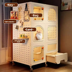 Compact Cat Cage with Toilet All-in-One Indoor Cat House for Small Spaces Space-Saving Kitty Mansion DIY Cave Plate Cats Villa