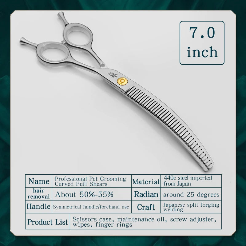 Refinement curved teeth scissors pet grooming thinning scissors 7inch curved fluffy shears dog trimming shears pet styling tools