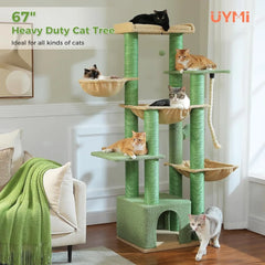 Large Indoor Cat Tower with 13 Thick Scratching Posts, Heavy Duty for Adult Cats, 67 Height, Perch, Spa, Extra Large Cactus-Insp
