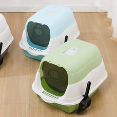 Large Capacity Fully Enclosed Pet Litter Box - Spillproof Deodorant Cat Toilet with Two-Way Shovel Closed Cat Sandbox Toilet