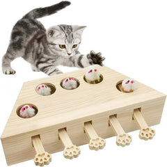 Interactive Solid Wood Cat Enrichment Puzzle Toy for Indoor Cats Fun Whack A Mole Cat Scratching Board Ultimate Self