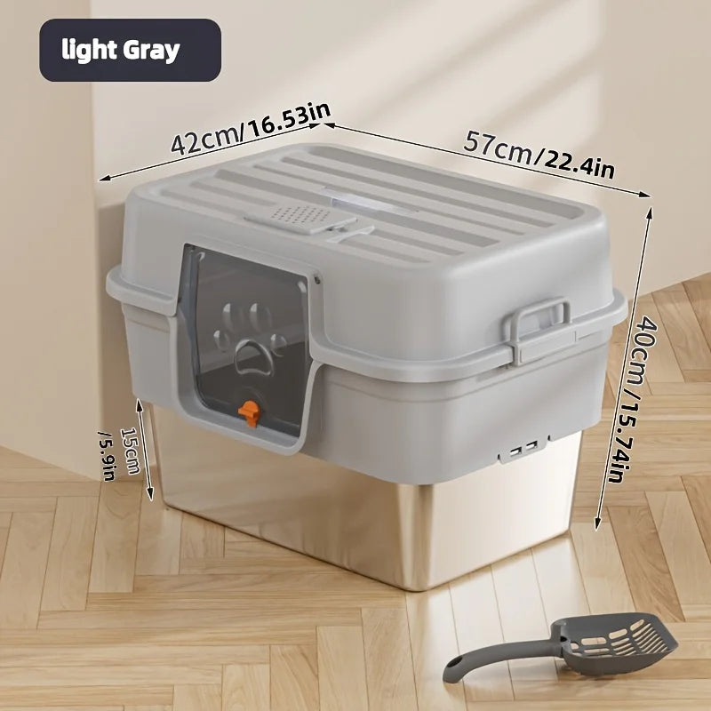 Upgraded Extra Large Enclosed Cat Litter Box Durable Stainless Steel Base Removable Top High Fence for Mess-Free Cleaning