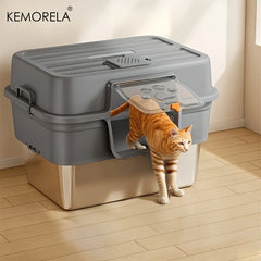 Upgraded Extra Large Enclosed Cat Litter Box Durable Stainless Steel Base Removable Top High Fence for Mess-Free Cleaning