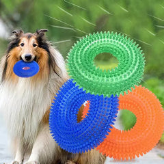 Dog Chew Toy Durable Squeaky Thorn Ring Interactive Sound Training Natural TPR Rubber Teeth Cleaning Grinding Non Toxic Puppy
