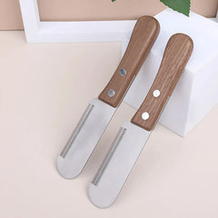 Pet Stainless Steel Wooden Handle Stripping Knife Professional Cat Dog Comb Shaving Plucking Hair Comb Knife Pet Grooming Tools