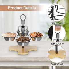 Cats Dogs Adjustable Height Feeding Drinking Set High Platform Ease Neck Strain Comfy Eating, Elevated Pet Bowls With Stand