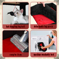 Gothic Cat Tree for Indoor Cats, Tall Cat Tower with Super Large Hammock, Sisal Covered Scratching Post Cozy Condo Top Perch