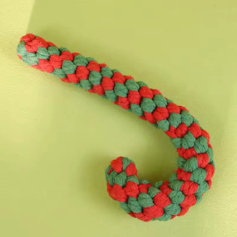 Christmas Pet Chew Toy Cotton Rope Interactive Bone Shape Christmas Tree For Dogs Puppy Teeth Cleaning Relieve Boredom Toys