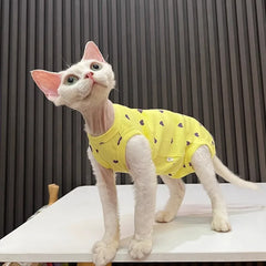 New Love Print Summer Pet Clothes Sphynx Hairless Cat Devon Clothes Stretch Anti-Drop Four-legged Clothes Thin Thermal Air Condi