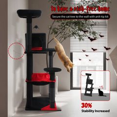 Gothic Cat Tree for Indoor Cats, Tall Cat Tower with Super Large Hammock, Sisal Covered Scratching Post Cozy Condo Top Perch