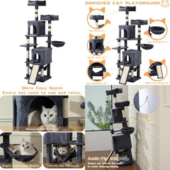 Large Multi-Level 70-Inch Cat Tree Tower with Hammock, Scratching Post, Condo, and Activity Center for Cats