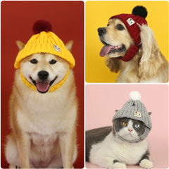 Pet New Year's Knitted Hat Scarf Set Cat Puppy Dog Warm Winter Ear Hood Clothing Accessories Christmas Gift Knitted Hat for Cat