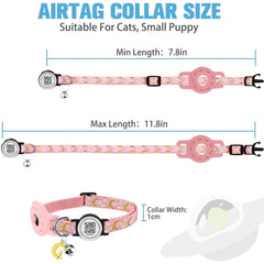 AirTag Cat Collar Breakaway with Bells, Glow Anti-Lost Kitten Collar with Airtag Holder for Apple Tag, with Pet QR Code Name Tag