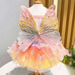 Pink Butterfly Lolita Dress for Small Dogs Pet Princess Lace Skirt with Wings Cat Puppy Kitten Dresses Wedding Party Outfit