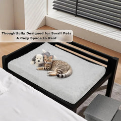 Bedside Dog Bed with Stairs for Medium Dogs: 35×23 Wooden Elevated Pet Bed with Foldable 3-Step Stairs Removable Mattress Guard