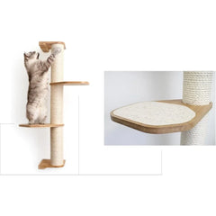 Cat Scratching Post –3-Tier Cat Wall Scratcher w/Cat Shelves -Bamboo and Sisal Cat Scratcher Post – Durable Cat Scratching Posts