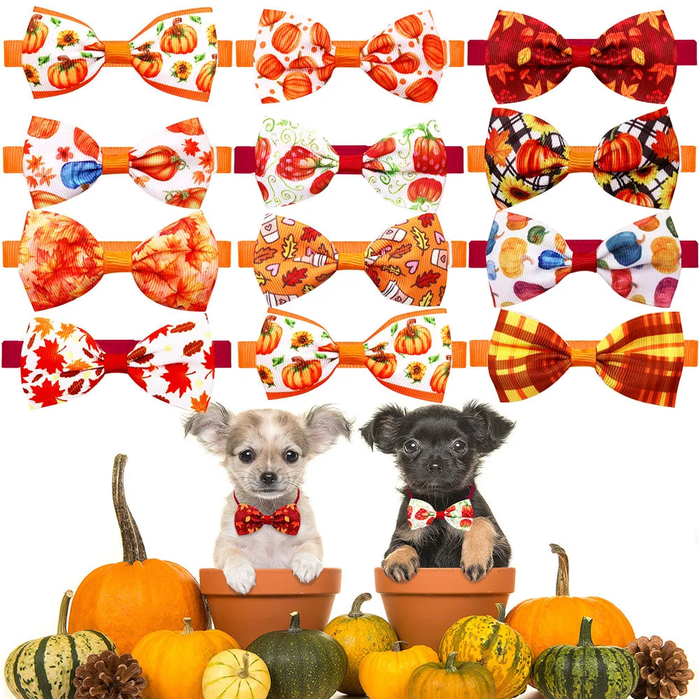 20PCS Adjustable Fall Dog Bow Ties Thanksgiving Collars For Small Dogs Party Dog Grooming Accessories Wholesale Pet Supplies
