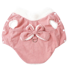 Winter Warm Cat Costume Corduroy Bow Puppy Kitty Coat With D-ring Cute Pet Jacket for Small Medium Dogs Cats Sphynx Pug Costume