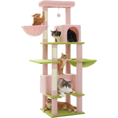 66 Pink Cat Tree for Indoor Cats Large Adult Cat Tower with Sisal-Covered Scratching Post Super Large Metal Hammock[20''X12'']